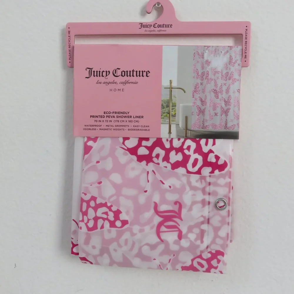 (#117) Juicy Couture PEVA Pink Butterfly Shower Curtain Liner Bathroom 70x72